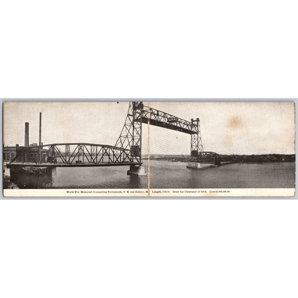 Memorial Lift Bridge Double Postcard Connecting Portsmouth NH  Kittery ME  #1428